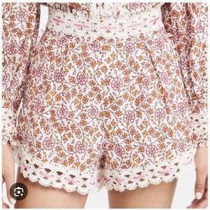 Rahi Antropologie Francoise Ana‎ Shorts Pink Floral Crochet Lace RIbbon Size XL